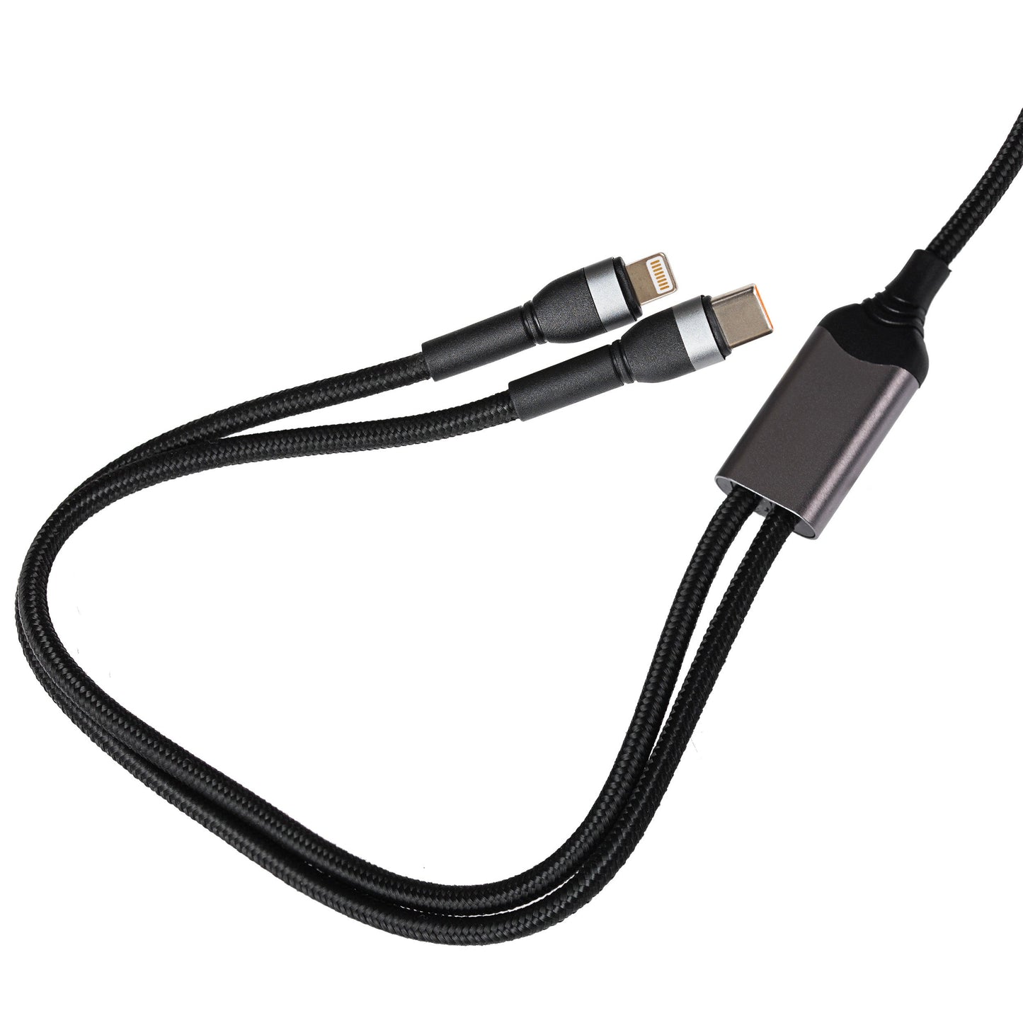Maplin PRO USB-C to Dual USB-C / Lightning 65W Data Transfer & Charging Braided Cable - Black, 1.2m - maplin.co.uk