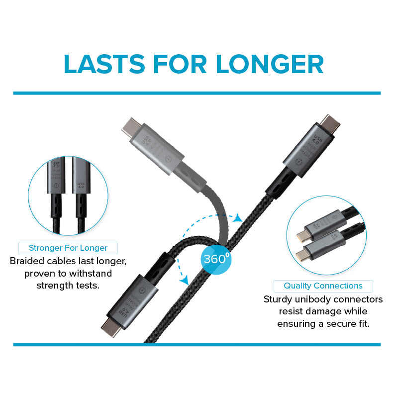 Maplin USB-C to USB-C V4.0 8K 240W PD Braided Cable - Black, 1m