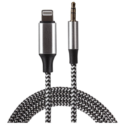 Maplin Lightning to 3.5mm Aux Stereo 3 Pole Jack Plug Braided Cable - Silver, 1m