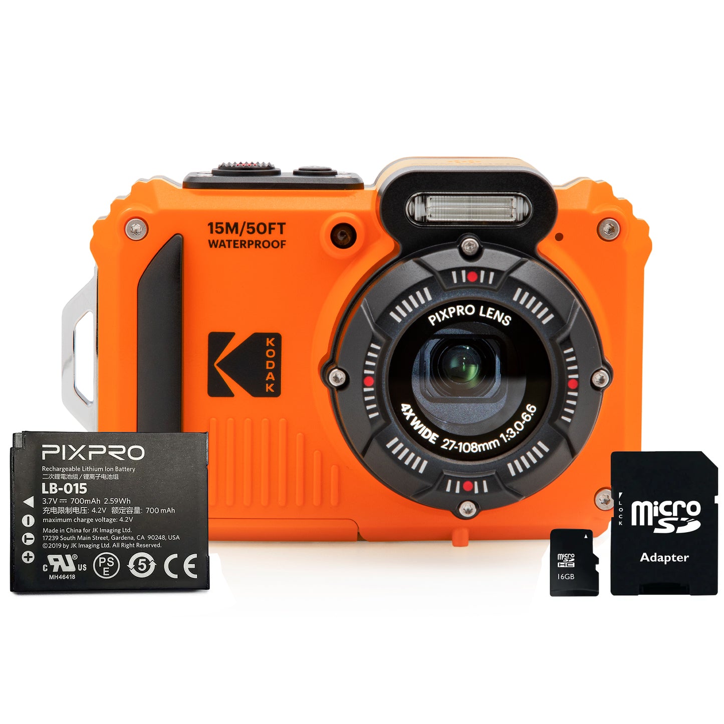 Kodak PIXPRO WPZ2 16MP 4x Zoom Tough Compact Camera Camera + 16GB MicroSD Card + Additional Li-Ion Battery