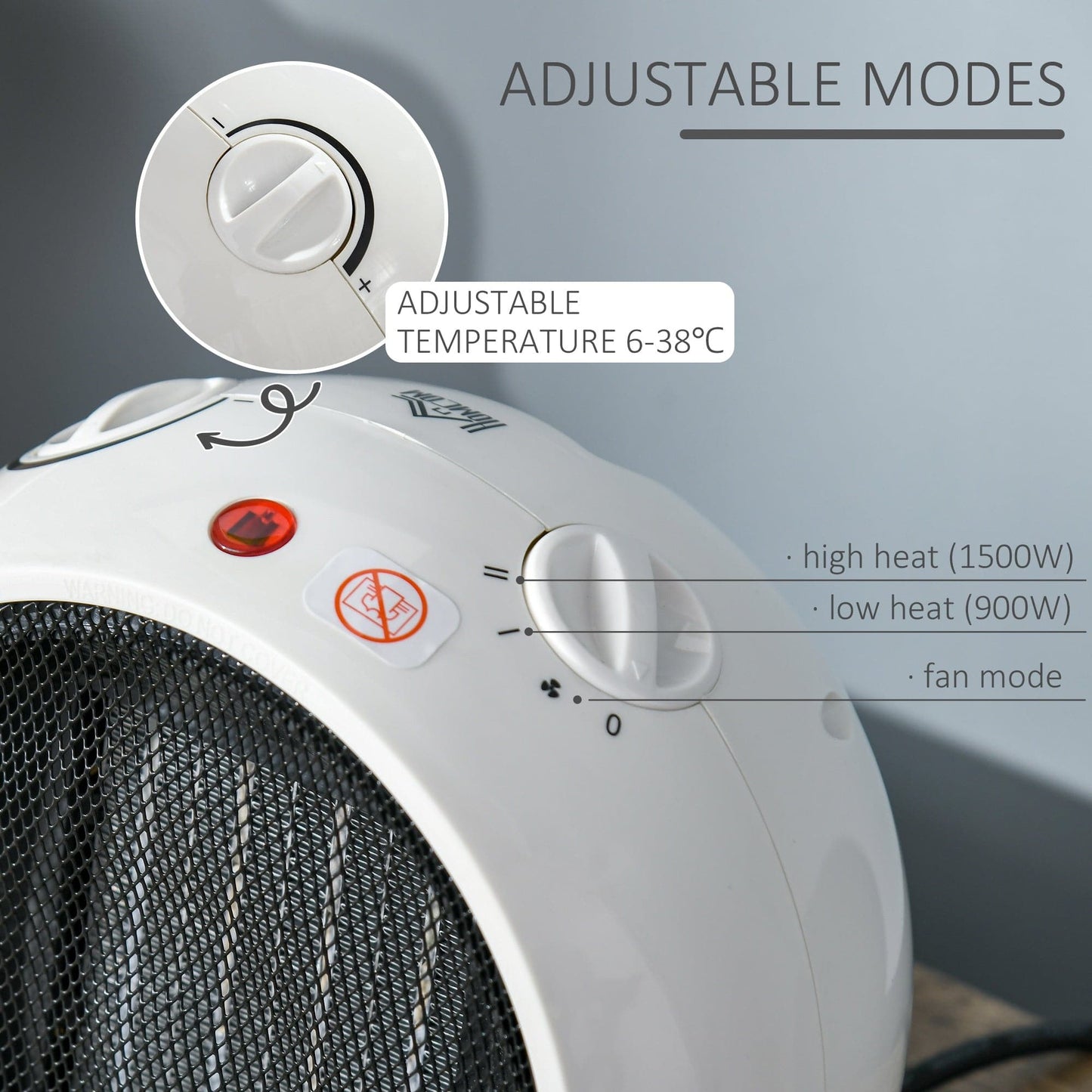 HOMCOM Small Space Ceramic Heater with 3 Heating Modes & Adjustable Temperature - maplin.co.uk