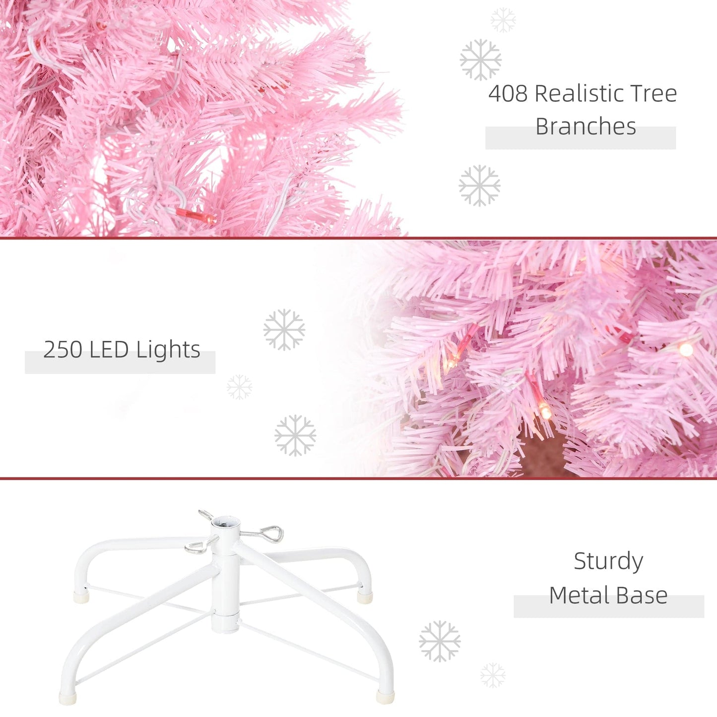 HOMCOM 5ft LED Pencil Slim Artificial Christmas Tree with Realistic Branches - Pink - maplin.co.uk