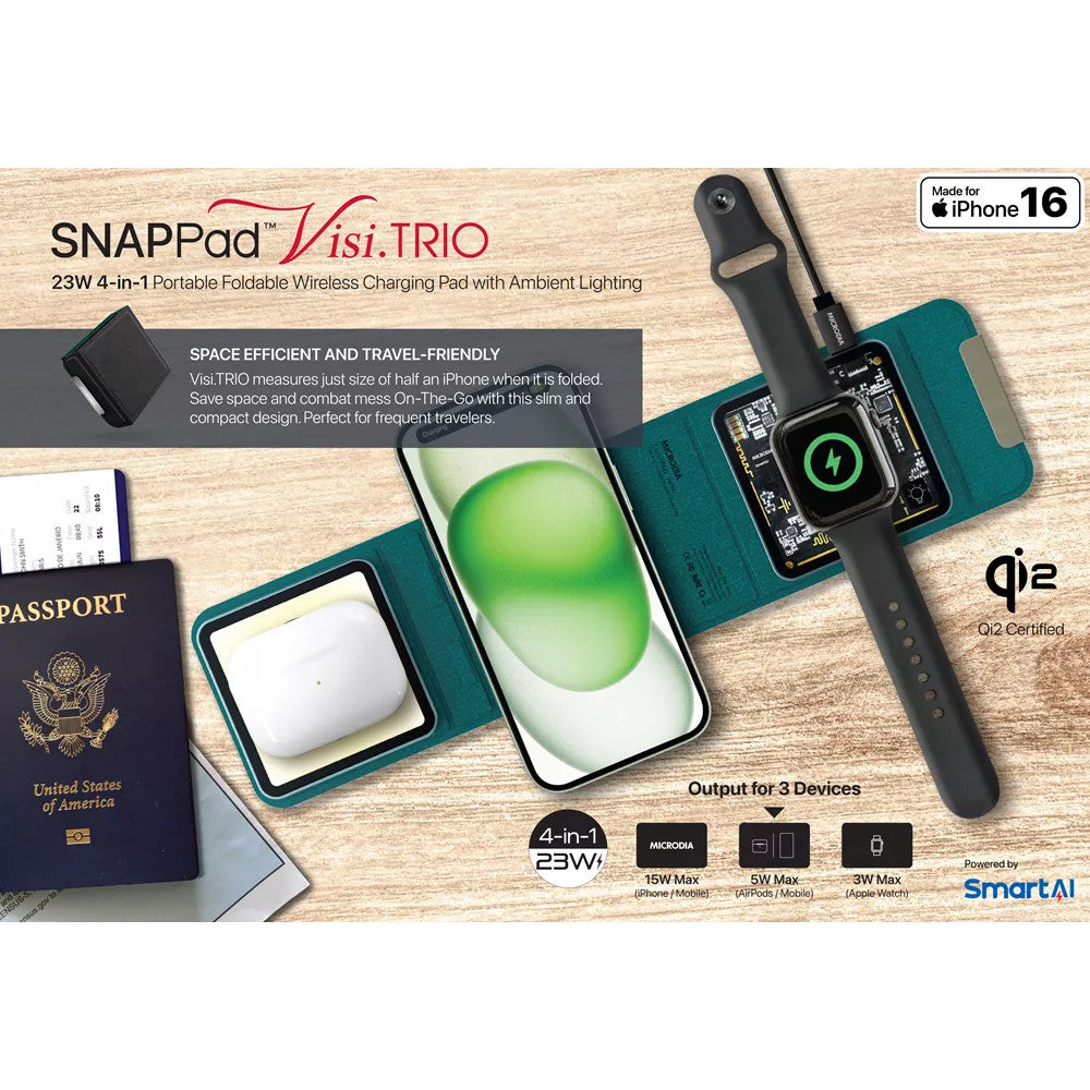 Microdia SNAPPad Visi-TRIO 23W 4-in-1 Foldable Wireless Charging Pad
