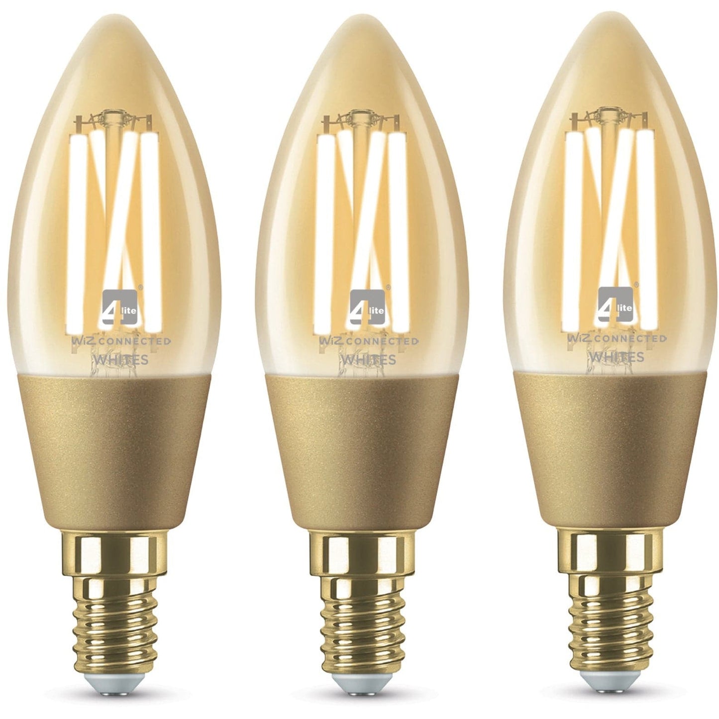 4lite WiZ Connected C35 Candle Filament Amber WiFi LED Smart Bulb - E14 Small Screw Pack of 3