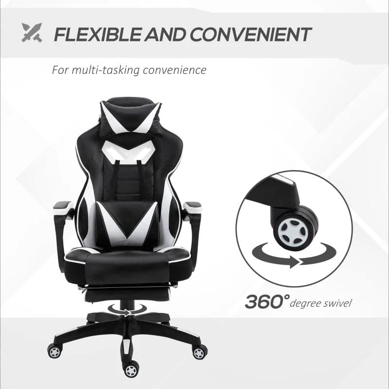 Maplin Plus Ergonomic Racing Adjustable Reclining Gaming Office Chair with Headrest, Lumbar Support & Retractable Footrest - maplin.co.uk