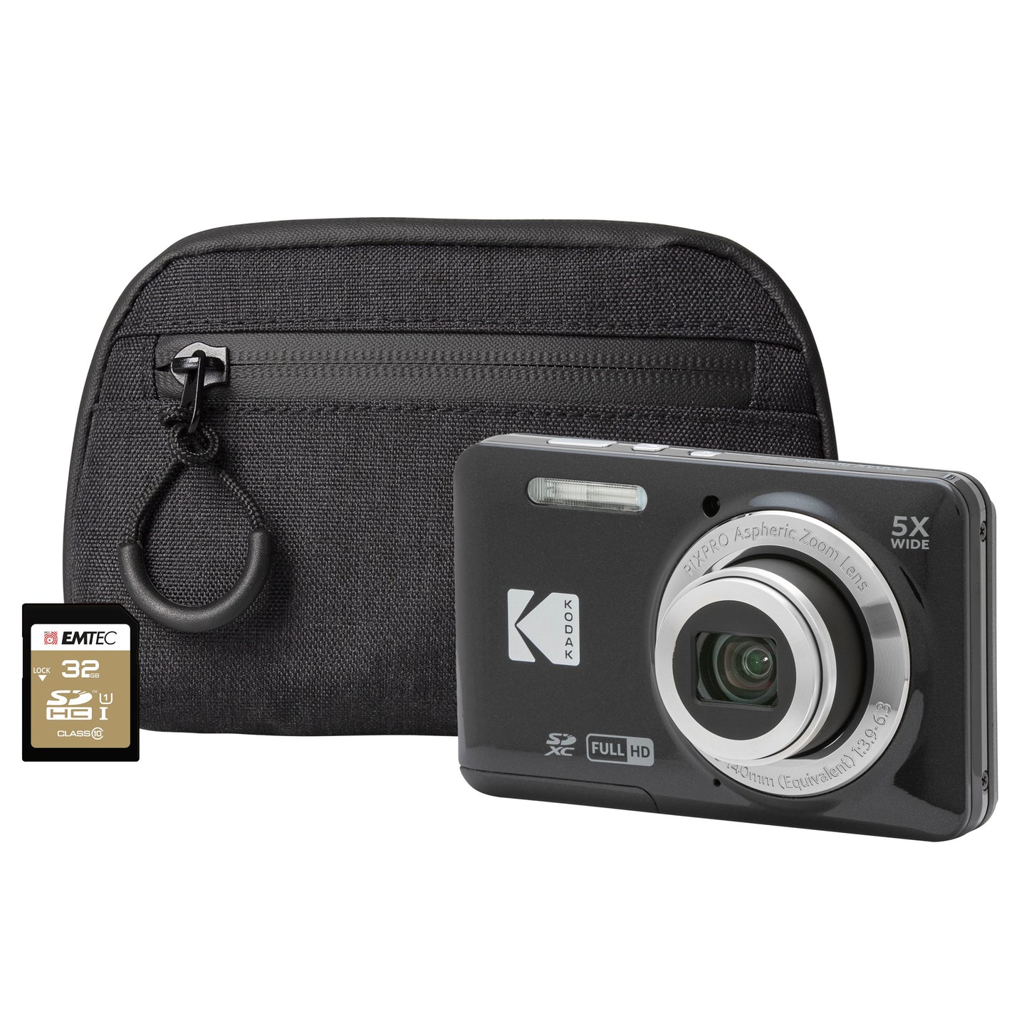 Kodak PIXPRO X55 16MP 5x Zoom Compact Camera - Black Camera + 32GB SD Card + Case