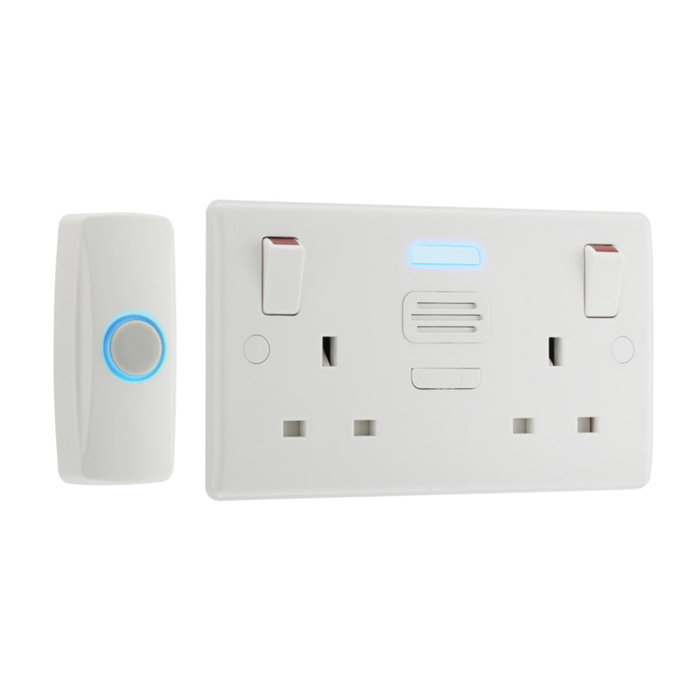 British General Nexus Double Switched 13A Power Socket with Door Chime - White