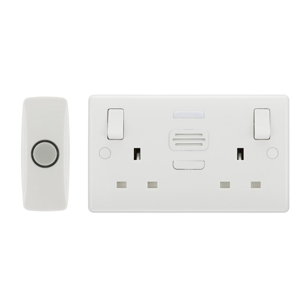 British General Nexus Double Switched 13A Power Socket with Door Chime - White