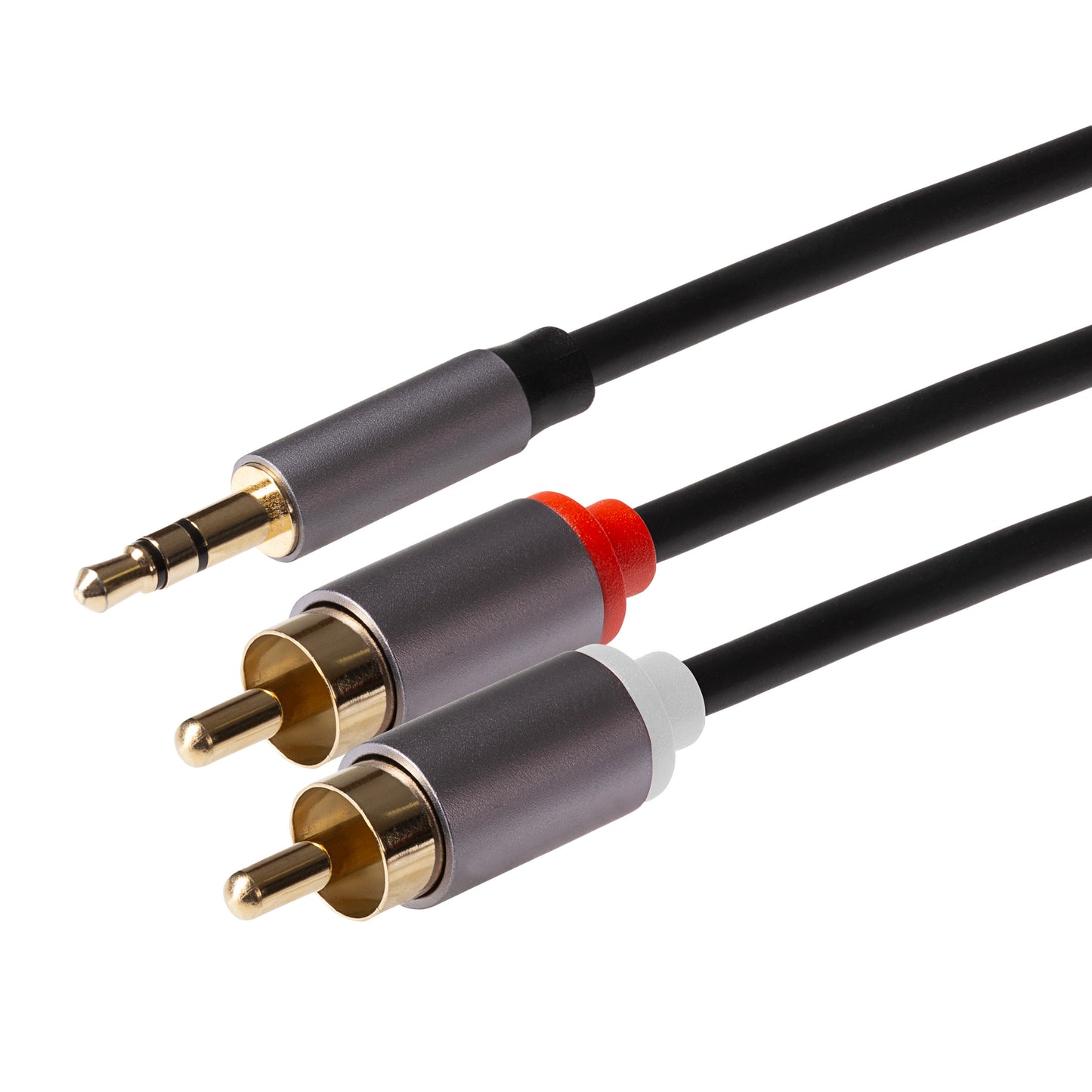 Maplin 3.5mm Aux Stereo 3-Pole Jack Plug to Twin RCA Phono Cable - Black, 1.5m (Pack of 2)