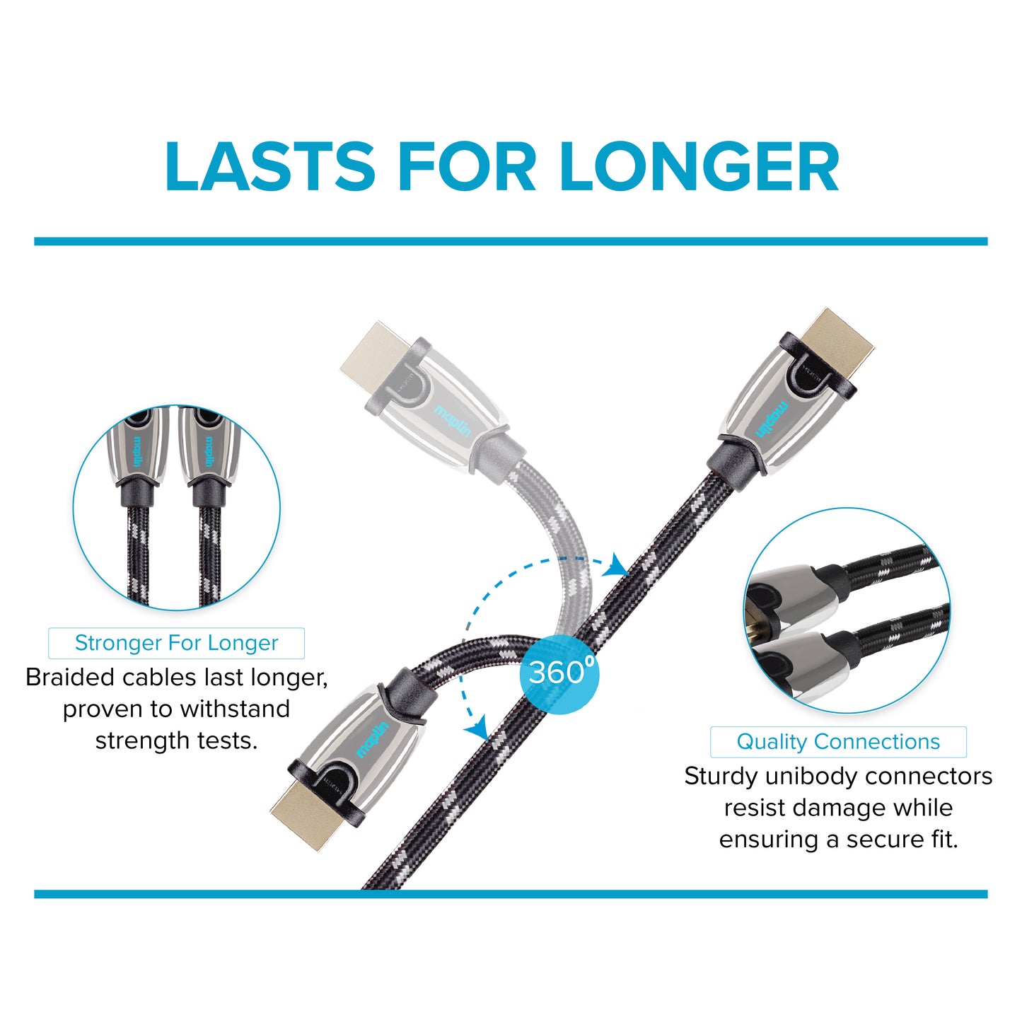 Maplin HDMI to HDMI 4K Ultra HD Braided Cable with Gold Connectors - Black, 1m - maplin.co.uk