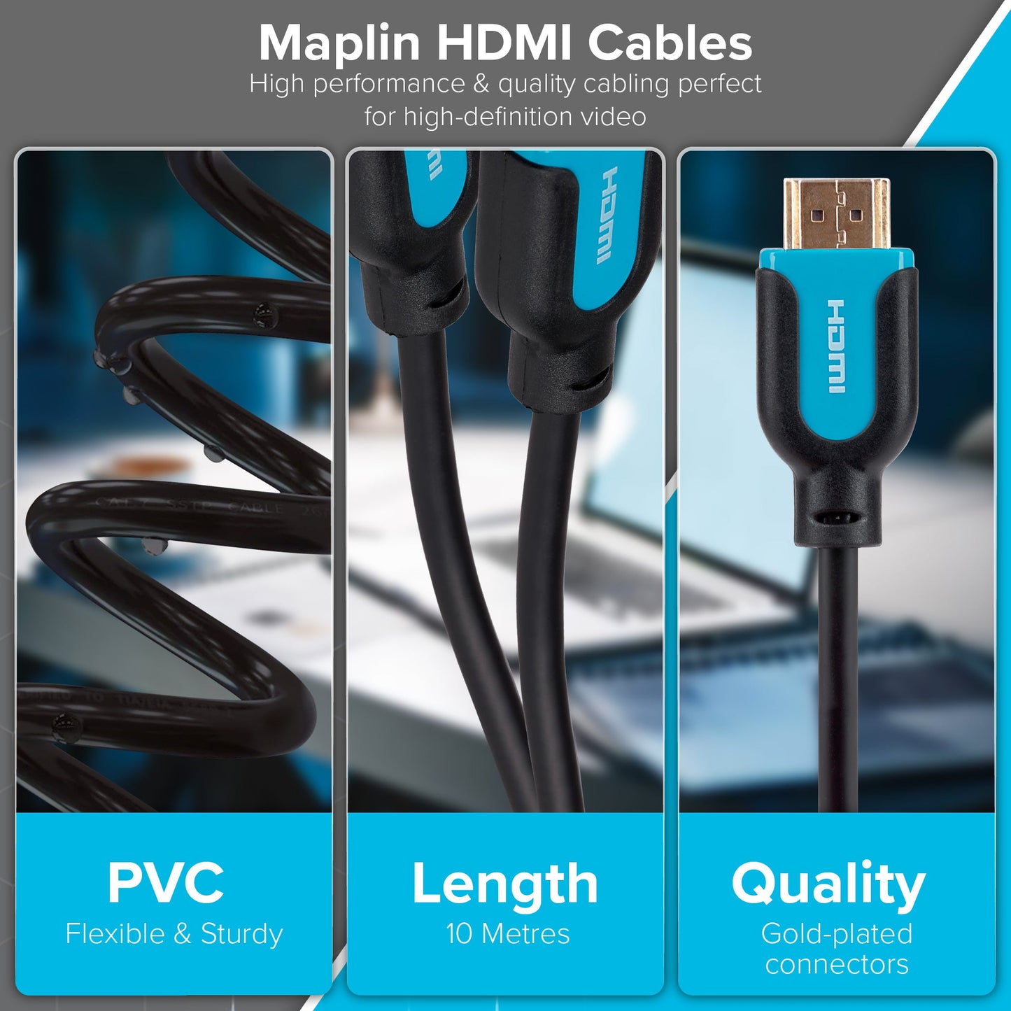 Maplin HDMI to HDMI 4K Ultra HD 30Hz Cable with Gold Connectors - Black - maplin.co.uk