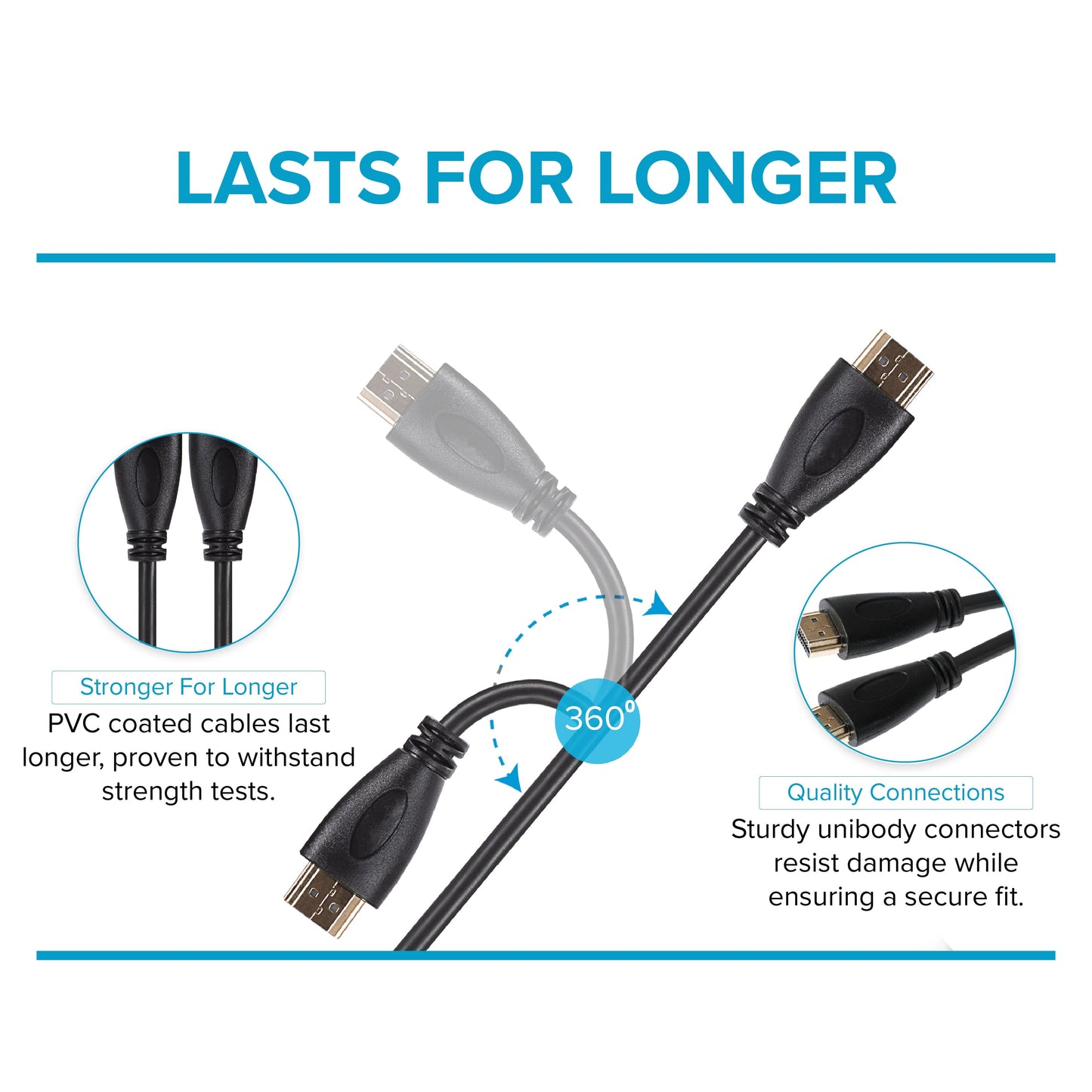 Maplin HDMI to HDMI 4K Ultra HD 30Hz Cable with Gold Connectors - Black, 5m (Pack of 2)