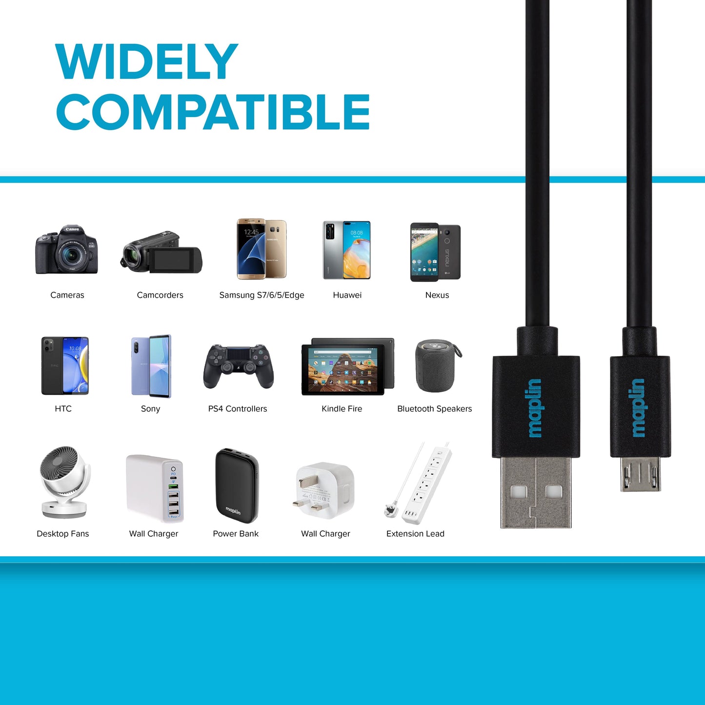 Maplin Premium USB A 2.0 Male to Micro USB B Male Cable - Black, 0.75m - maplin.co.uk