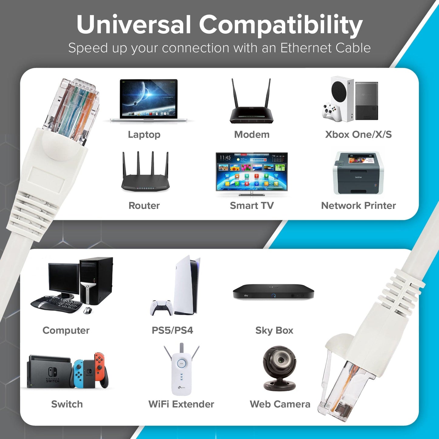 Maplin CAT6 RJ45 Plug UTP Ethernet Network Cable - White, 0.5m