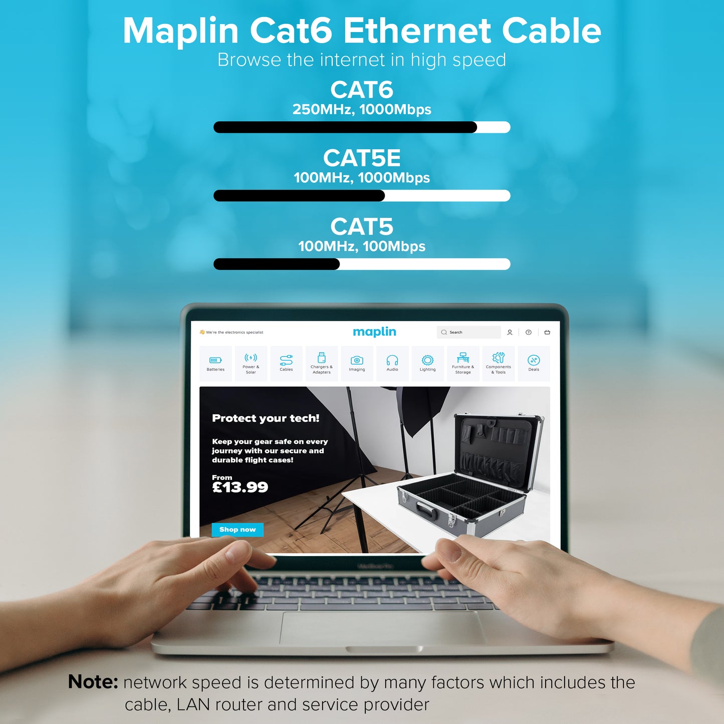 Maplin CAT6 RJ45 Plug UTP Ethernet Network Cable - Black, 25m (Pack of 5)