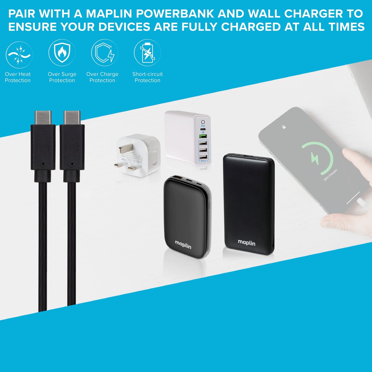 Maplin USB-C to USB-C Cable - Black, 2m - maplin.co.uk