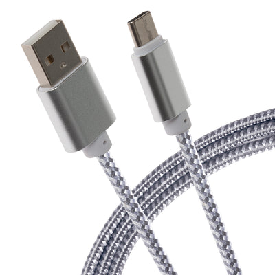 Maplin USB-C to USB-A Braided Cable - Silver, 3m (Pack of 3)
