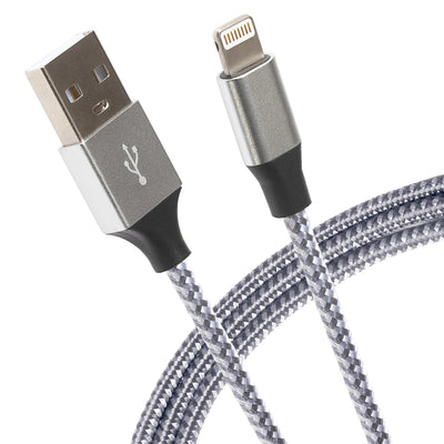 Maplin Lightning Connector to USB-A Braided Cable - Silver, 1m (Pack of 3)