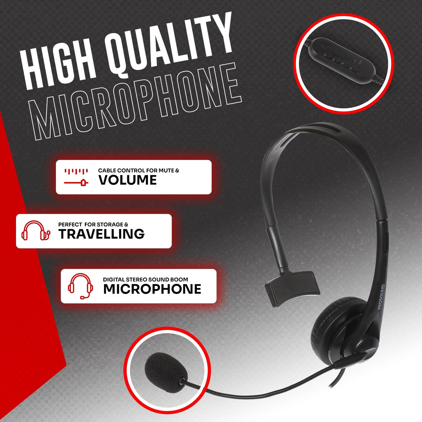 ProSound Single Ear Mono USB-C Headset Boom Microphone Noise Cancellation - maplin.co.uk