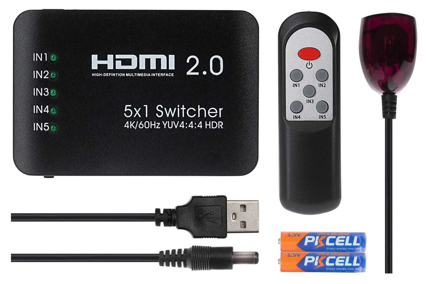 MPS HDMI Switch 5 Ports In 1 Port Out 4K Ultra HD @60Hz with Remote Control - Black - maplin.co.uk