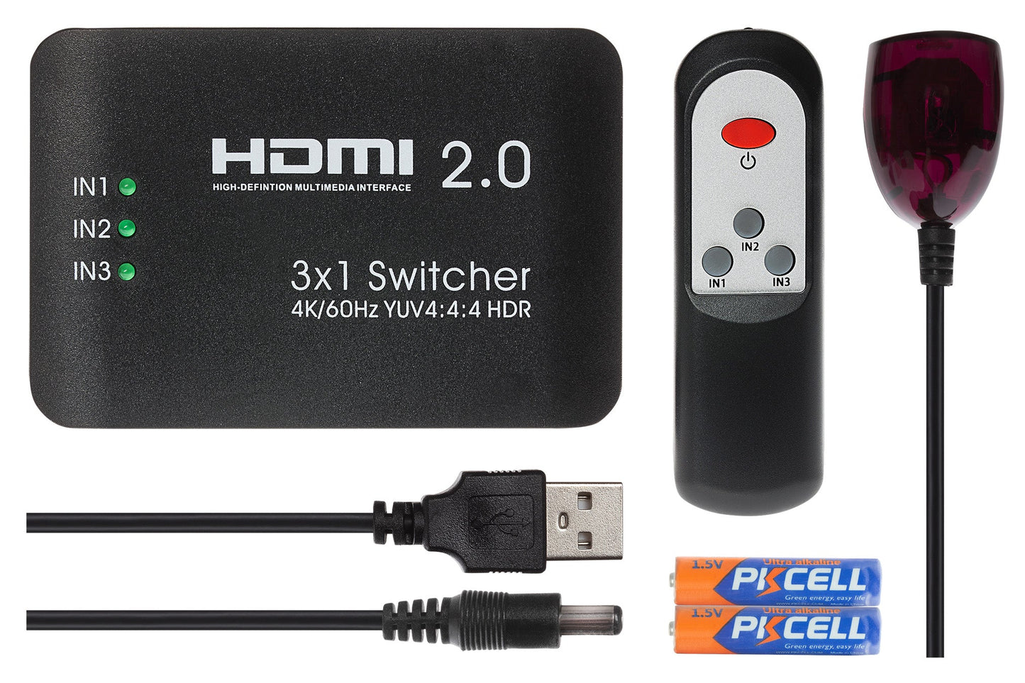 Nikkai HDMI Switch 3 Ports in 1 Port Out 4K 60Hz Resolution with Remote Control - Black - maplin.co.uk