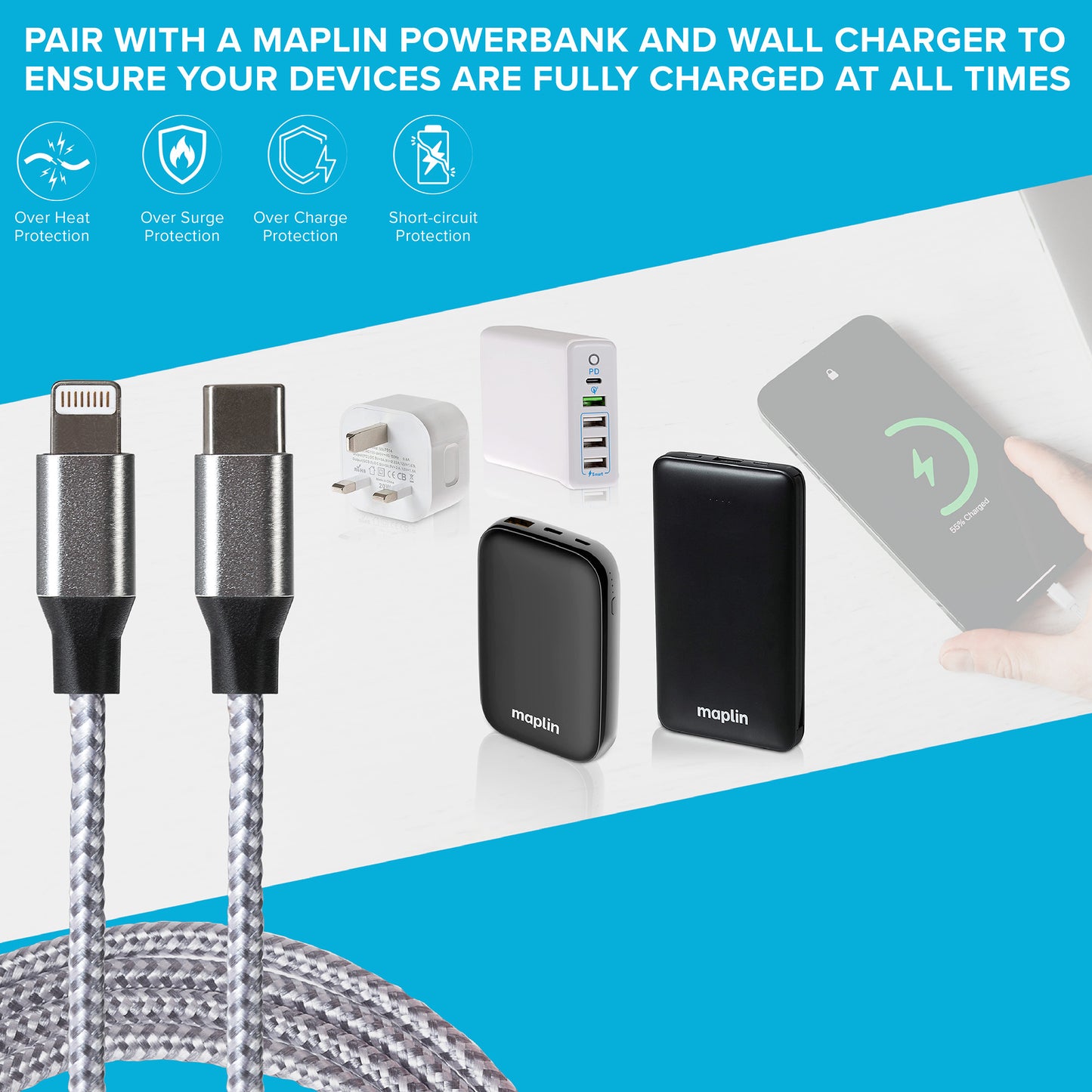 Maplin Lightning to USB-C Charging Cable Kit