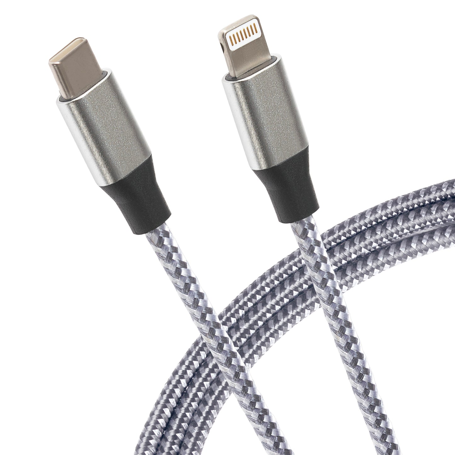 Maplin Lightning to USB-C Braided 20W High Speed Cable - Silver, 1m (Pack of 2)