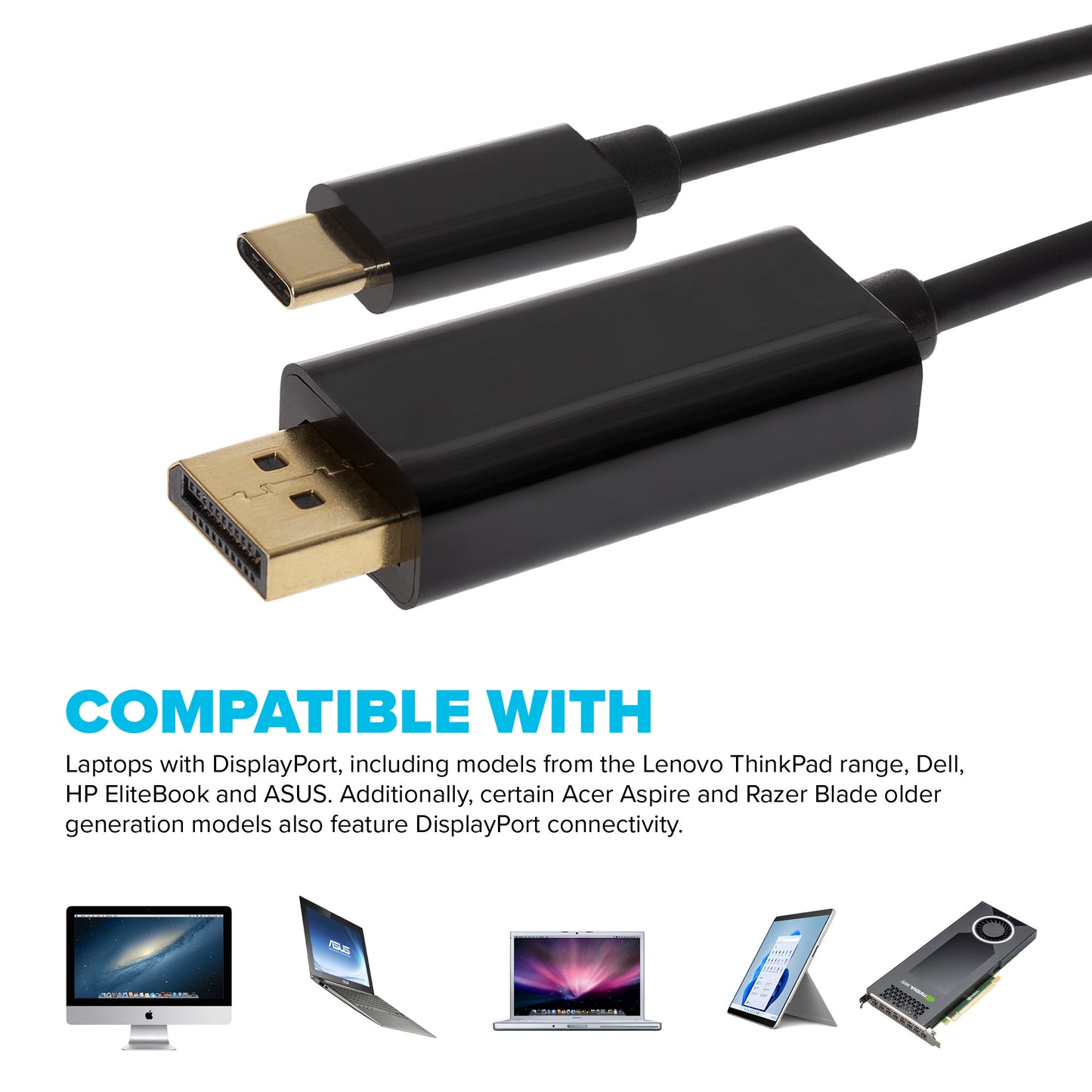 Maplin USB-C to DisplayPort Cable - Black, 2m