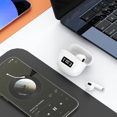 Maplin Wireless Bluetooth Classic Fit Earphones with USB-C Charging Case – White