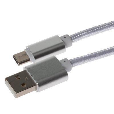 Maplin USB-C to USB-A Braided Cable - Silver, 0.25m