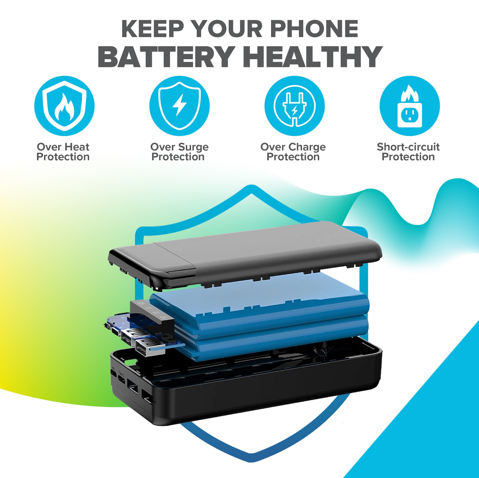 Maplin 20000mAh Portable Power Bank with Integrated USB-C, Micro USB & Lightning Cables