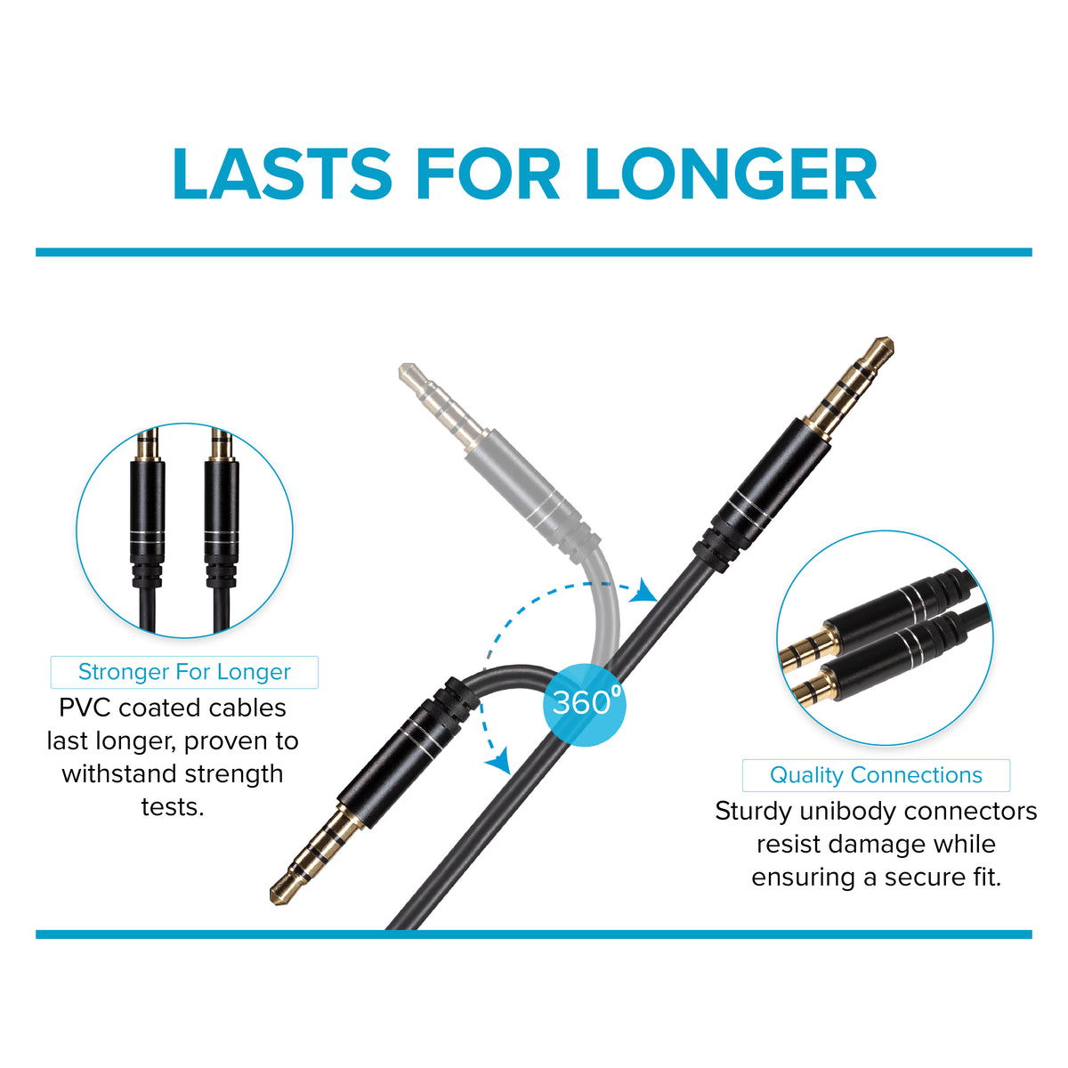 Maplin 3.5mm Aux Stereo 4 Pole Jack Plug to 3.5mm 4 Pole Jack Plug Cable - Black, 3m