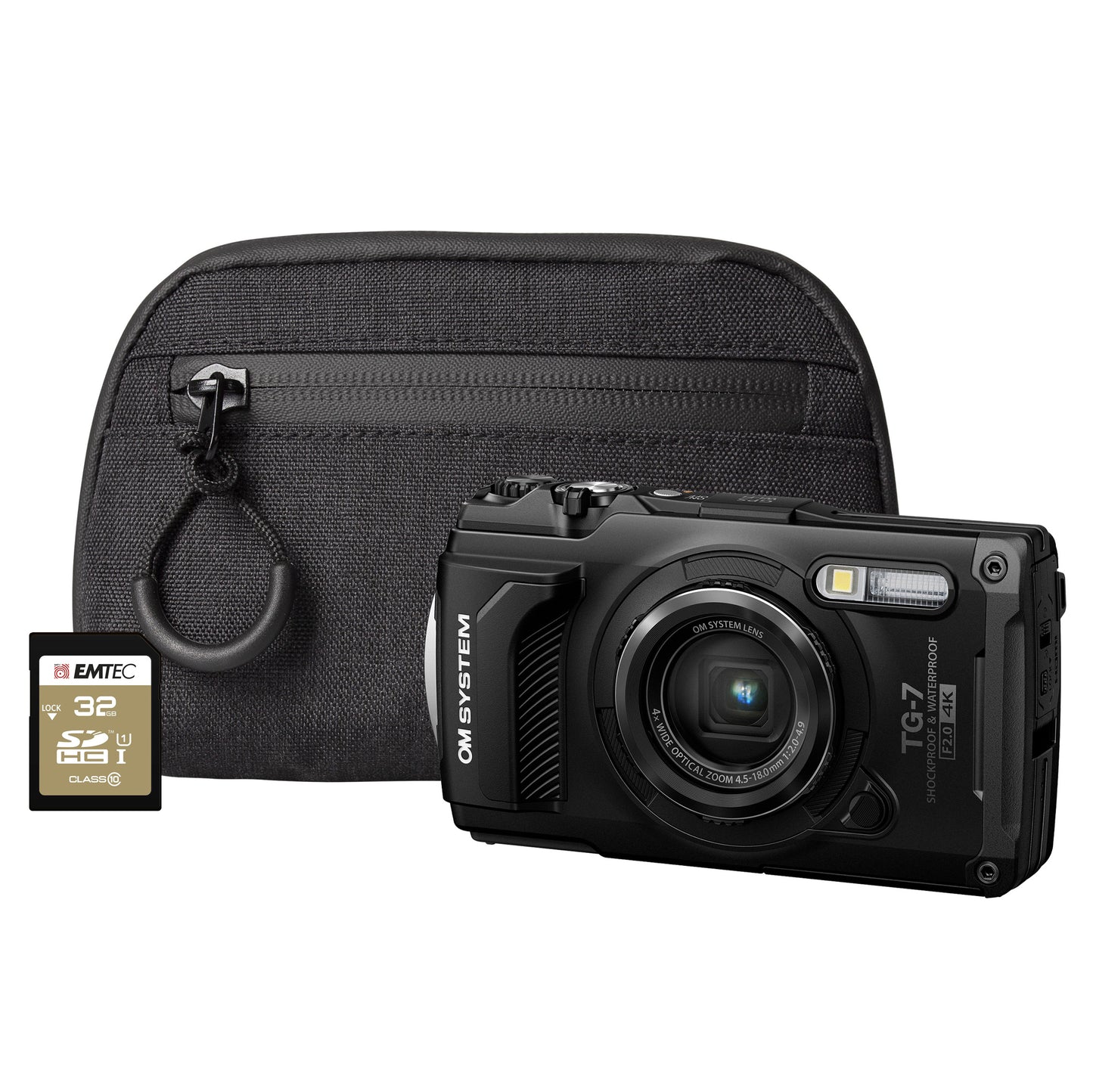 OM System TG-7 12MP 4x Zoom Tough Compact Camera Camera + 64GB SD Card + Case