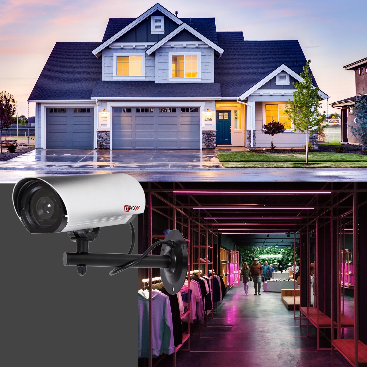 ProperAV Replica Commercial Security Camera with Aluminium 23cm Body & LED Light - Silver