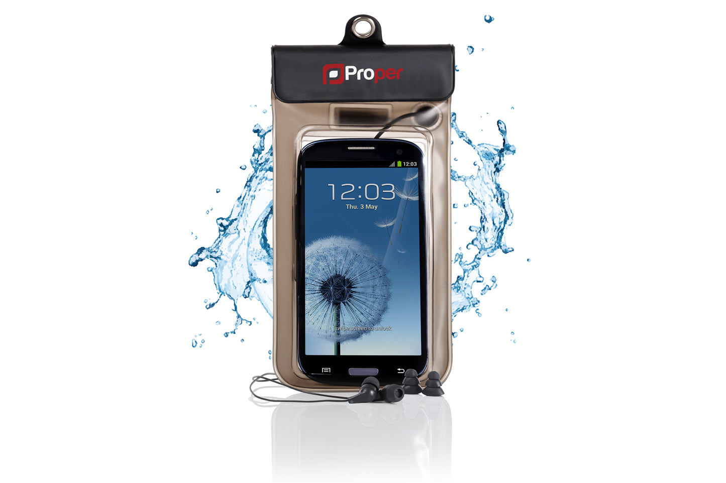 ProperAV Waterproof Case with Waterproof Earphones for Smartphones