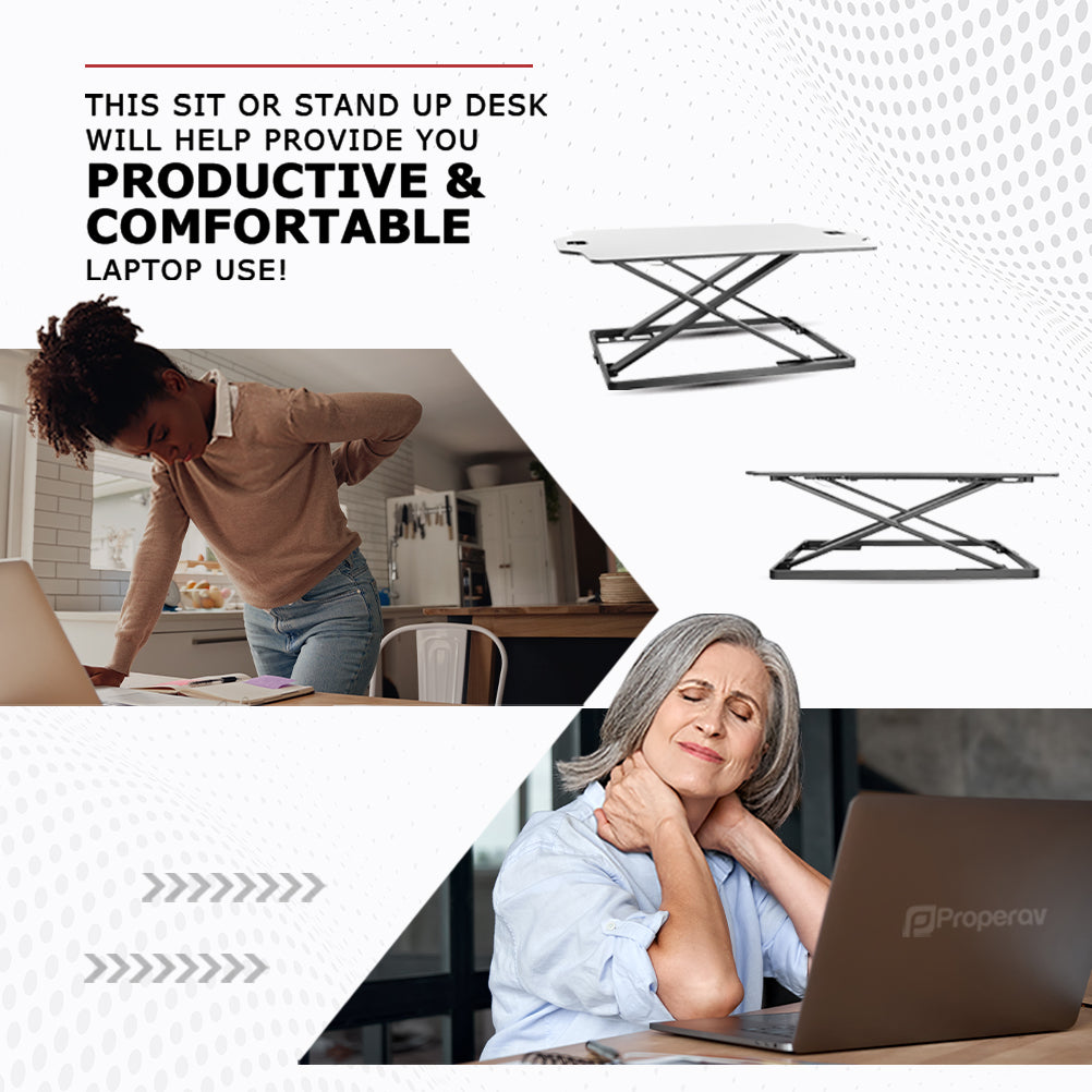 ProperAV Stand Up Desk Converter with Gas Spring Lift & Variable Height Settings - White - maplin.co.uk