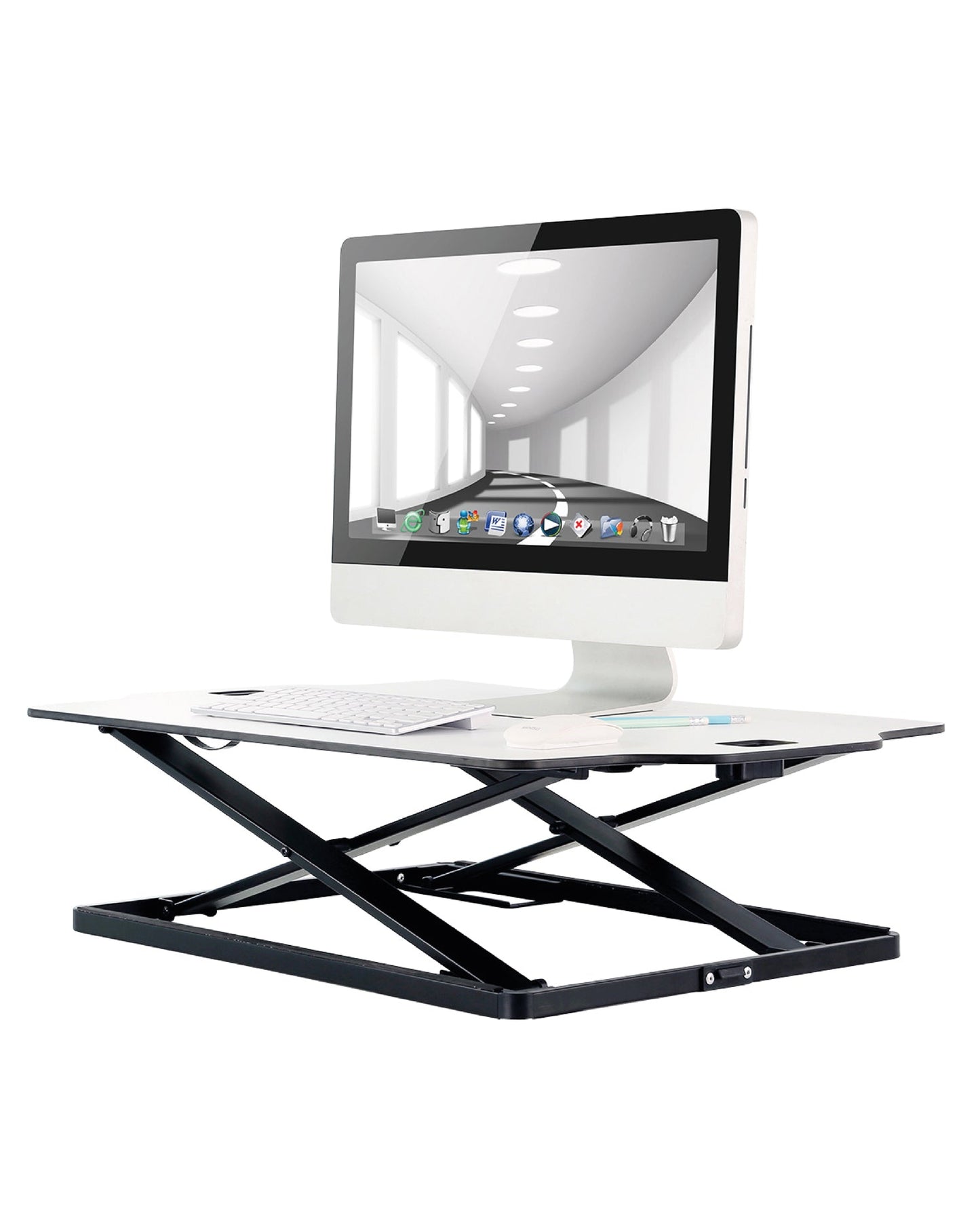 ProperAV Stand Up Desk Converter with Gas Spring Lift & Variable Height Settings - White - maplin.co.uk
