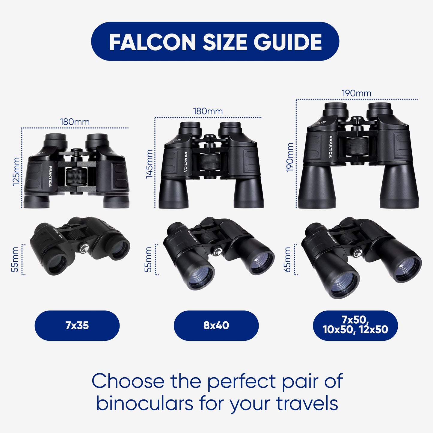 PRAKTICA Falcon 7x50mm Porro Prism Field Binoculars - Black