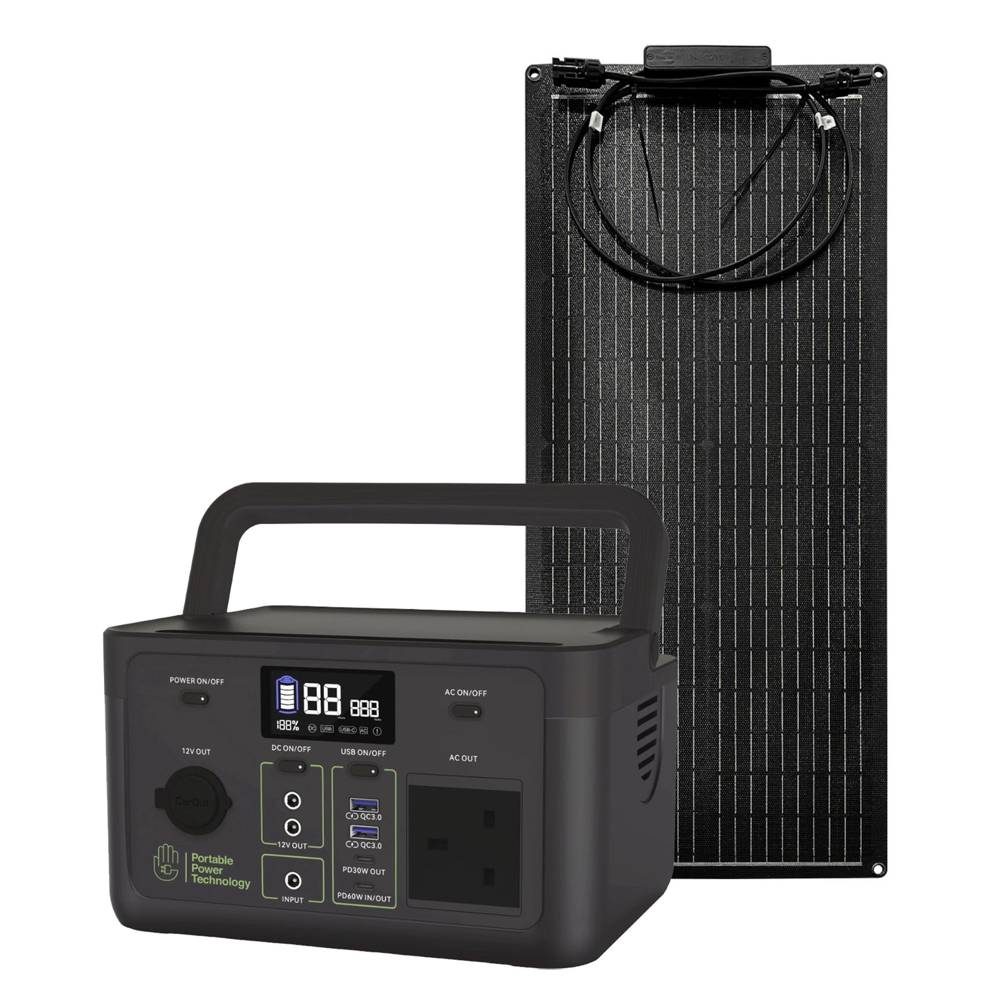 PPT Powerpack Core 300 Portable Power Station with 60W 12V Semi Flexible Solar Panel