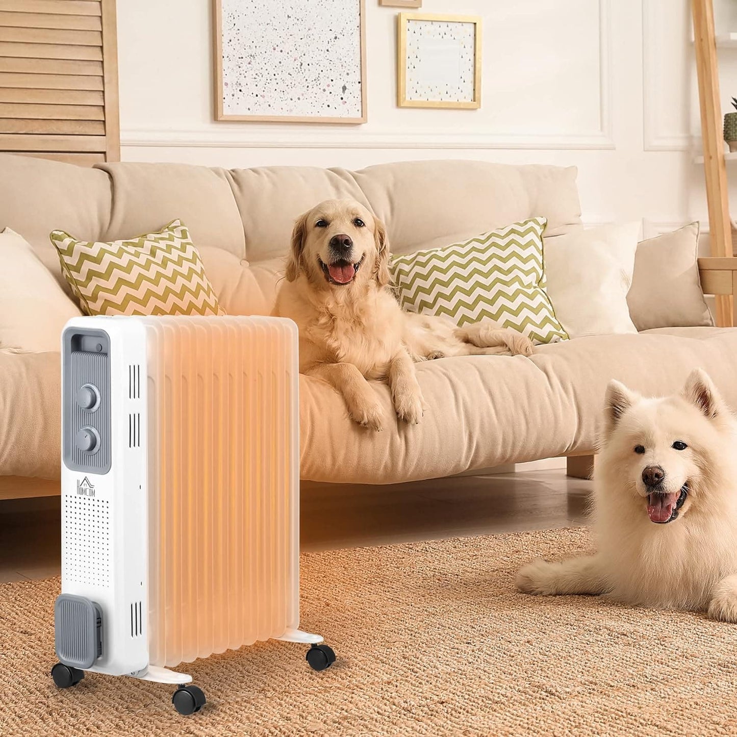 Maplin 11 Fin Portable Oil Filled Radiator with Wheels & 3 Heat Settings - White - maplin.co.uk