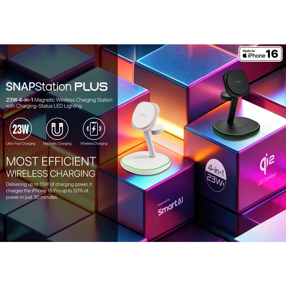 Microdia SNAPStation Plus 23W 4-in-1 MagSafe Magnetic Wireless Charging Station - Black
