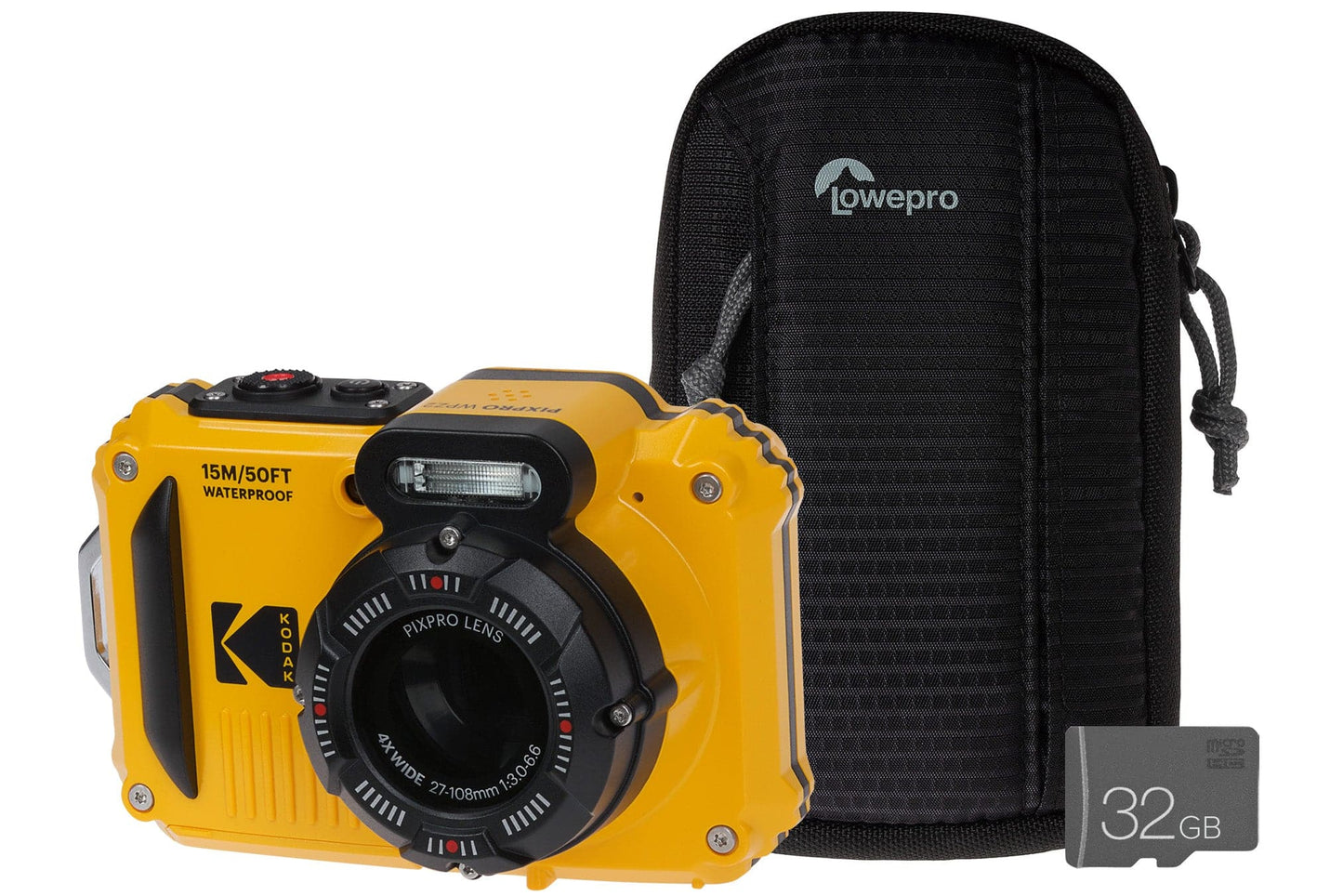 Kodak PIXPRO WPZ2 16MP 4x Zoom Tough Compact Camera - Yellow Camera + 32GB SD Card + Case