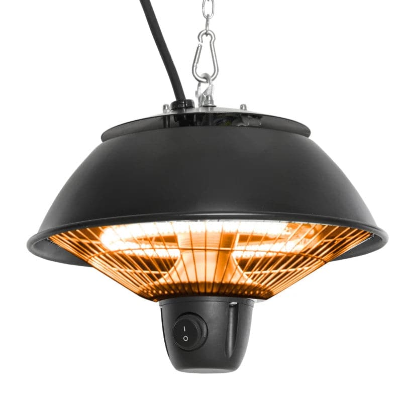 Maplin Plus Aluminium 600W Hanging Electric Patio Heater & Light with Adjustable Hook Chain - Black
