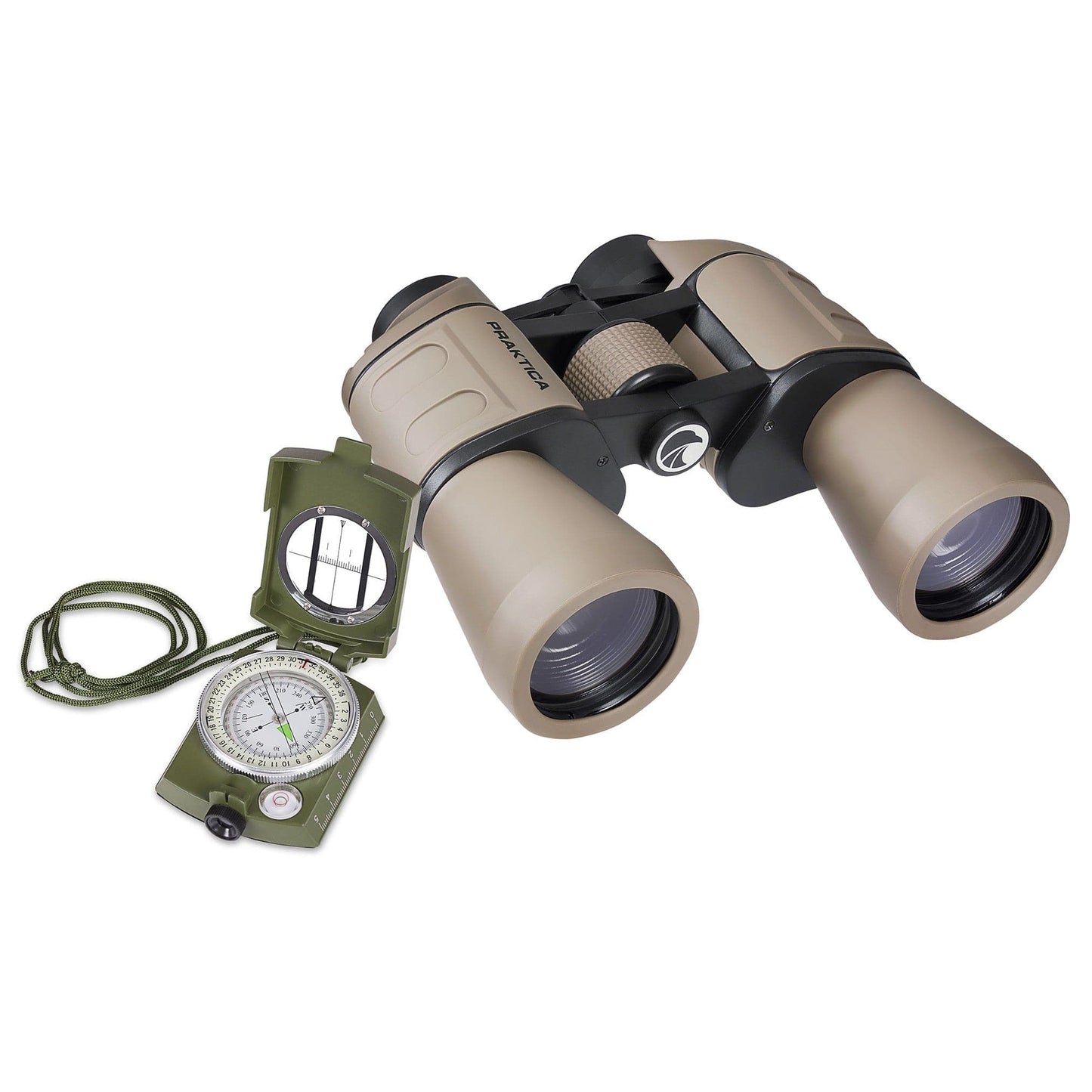 PRAKTICA Falcon 10x50mm Porro Prism Field Binoculars - Sand Binoculars + Compass