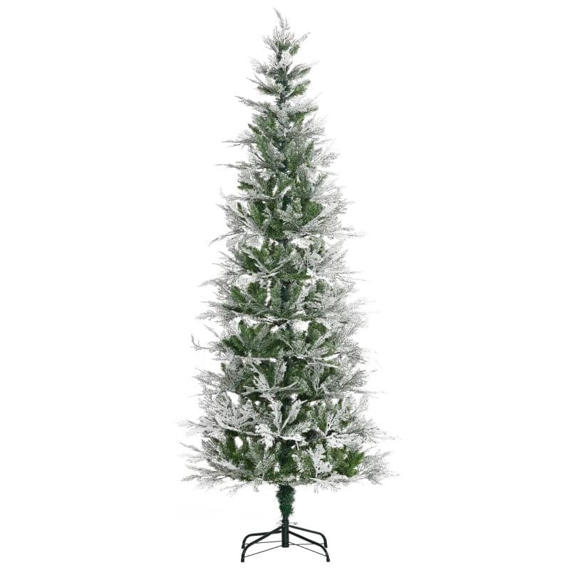 HOMCOM 7ft Pencil Snow Flocked Artificial Christmas Tree with Realistic Cypress Branches - maplin.co.uk