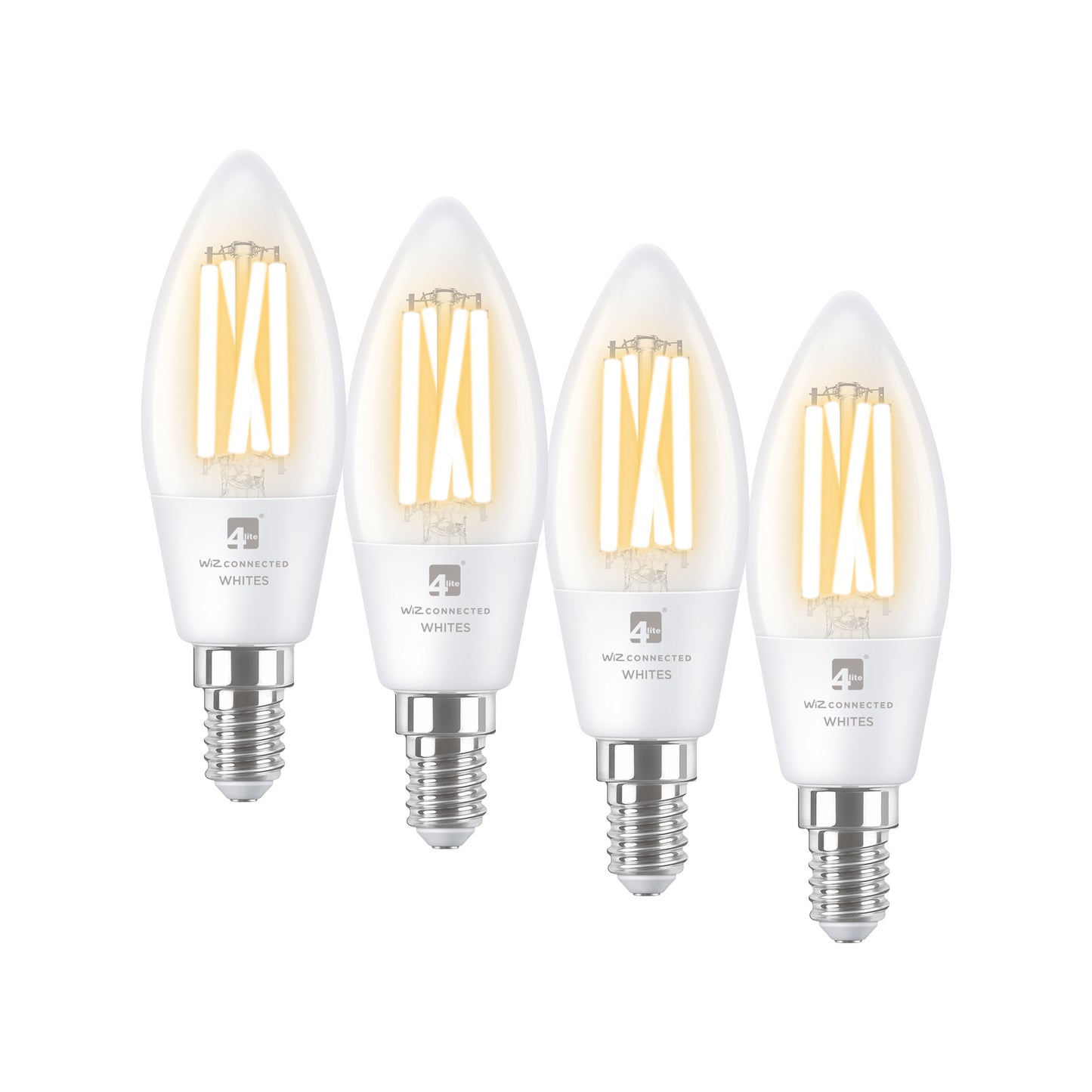 4lite WiZ Connected C35 Candle Filament White WiFi LED Smart Bulb - E14 Small Screw Pack of 4