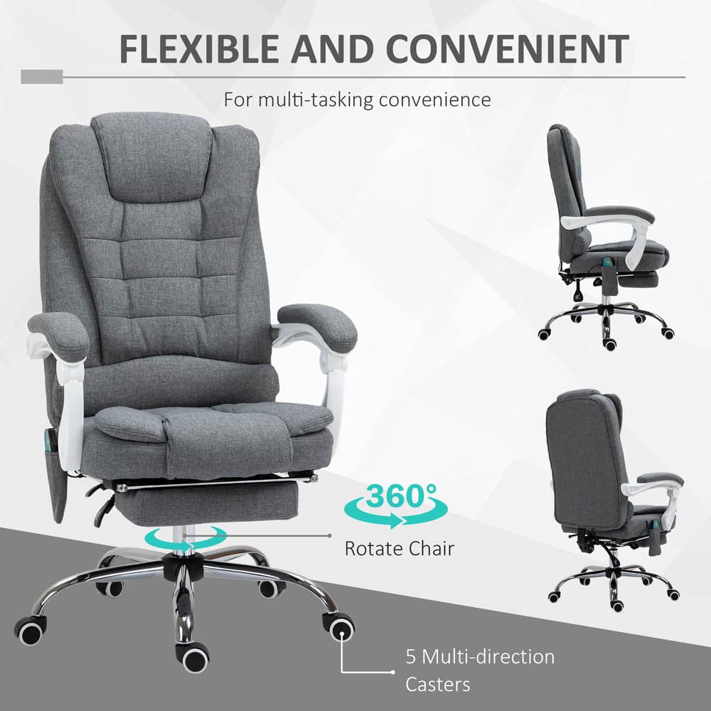 ProperAV Extra Ergonomic Adjustable Reclining Executive Office Chair with Heated 6 Point Vibration Massage Function & Footrest - Grey
