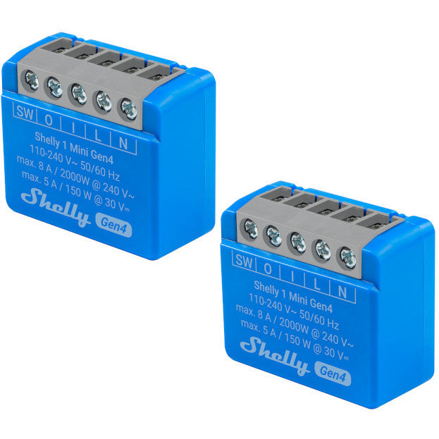 Shelly 1 Mini Gen4 WiFi/Zigbee-Operated 8A Relay Switch Pack of 2