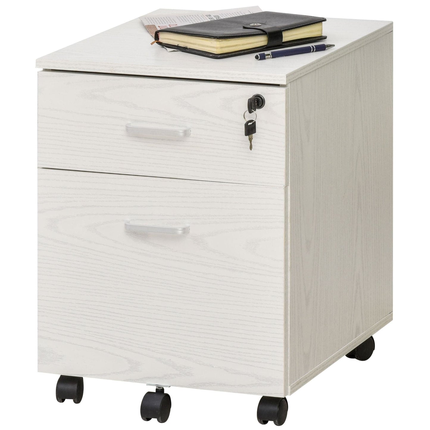 ProperAV Extra 2-Drawer Locking Office Filing Cabinet with 5 Wheels White