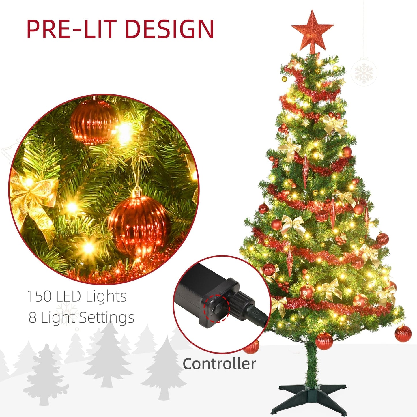 HOMCOM 6ft LED Artificial Christmas Tree with Decorations - maplin.co.uk